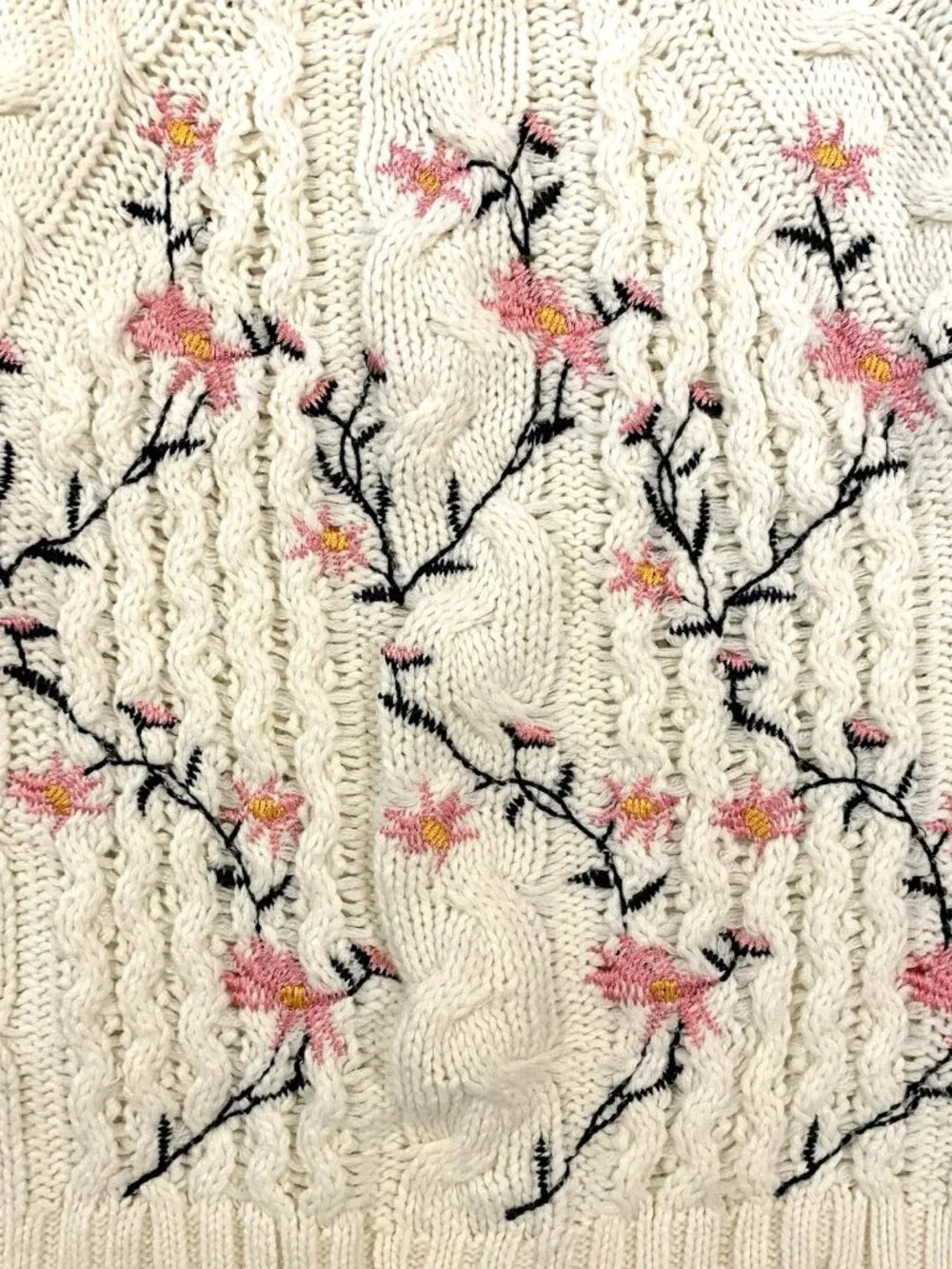 Y2K Floral Embroidered Cottagecore SWEATER Women Small Pink Knit Cotton Emporium